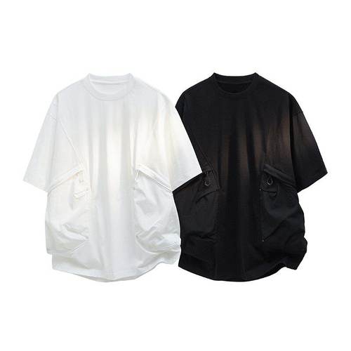 「设计师品牌」2025年新款拼接口袋短袖T恤男女同款宽松美式