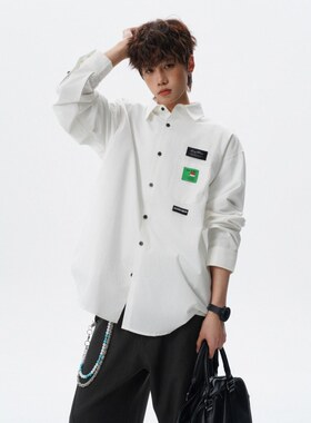 「设计师品牌」大码贴标美式长袖衬衫