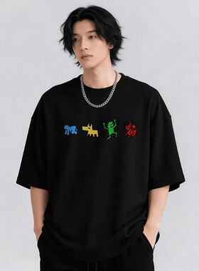 「设计师品牌」潮牌夏季新款痞帅纯棉短袖t恤宽松圆领上衣体恤