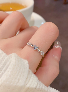 粉锆爱心开口指环 情侣戒指 开口戒 轻奢简约独特设计感超闪指环