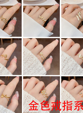 ins韩版小众设计感戒指气质百搭个性高级感冷淡风开口食指戒批发