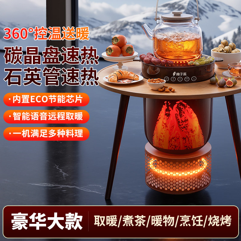 柚子派围炉煮茶取暖器家用客厅节能智能语音省电暖气烧烤火炉速热