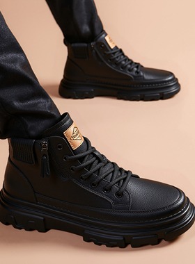 系带男士冬季皮靴马丁靴百搭秋季黑色时尚耐磨保暖英伦风皮鞋