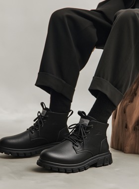 冬季男士英伦风切尔西短靴新款百搭黑色厚底增高工装马丁靴男