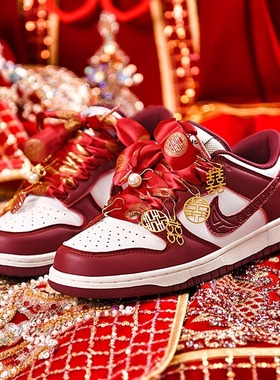 红色AJ中式婚鞋新娘鞋莆田男女鞋dunk秀禾婚纱照片情侣平板aj板鞋