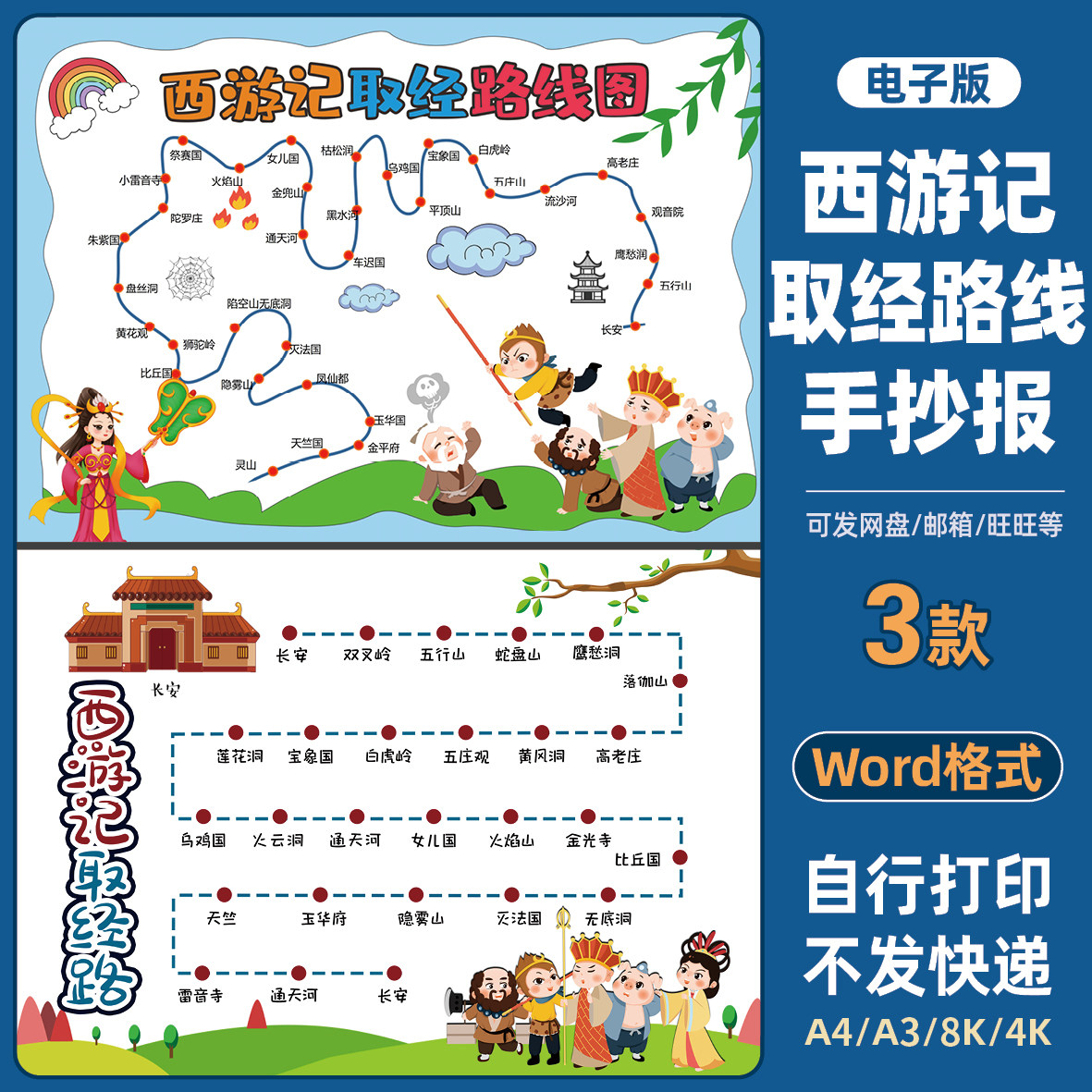 思维导图西游记取经路线图word手抄报模板地点名称黄风洞小报