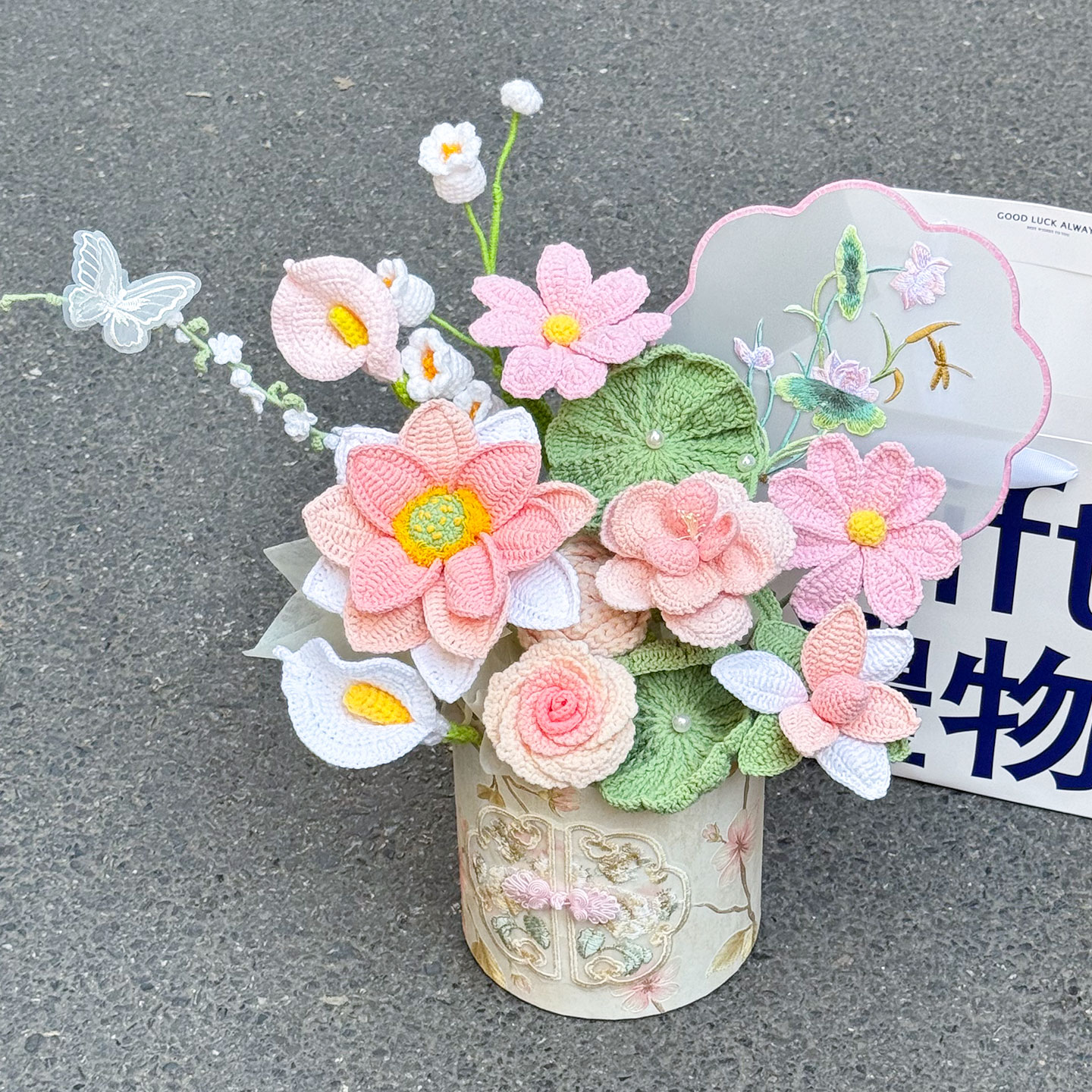 国风针织手工编织毛线仿真花