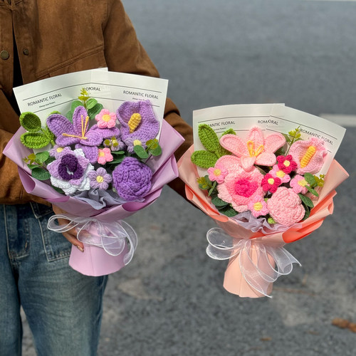 母亲节手工钩织花束成品送妈妈