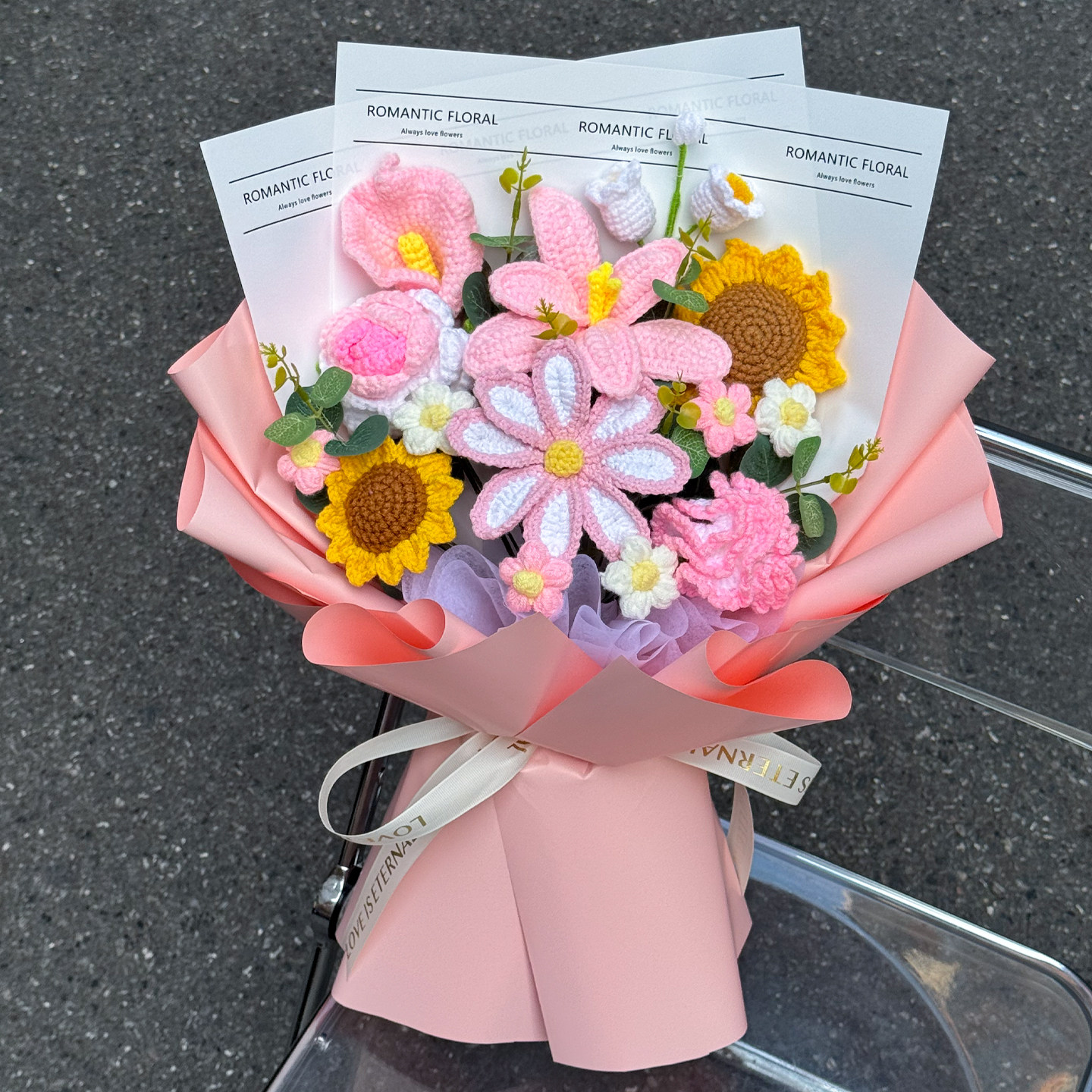 手工钩织毛线花束成品向日葵针织仿真花送女友闺蜜生日情人节礼物