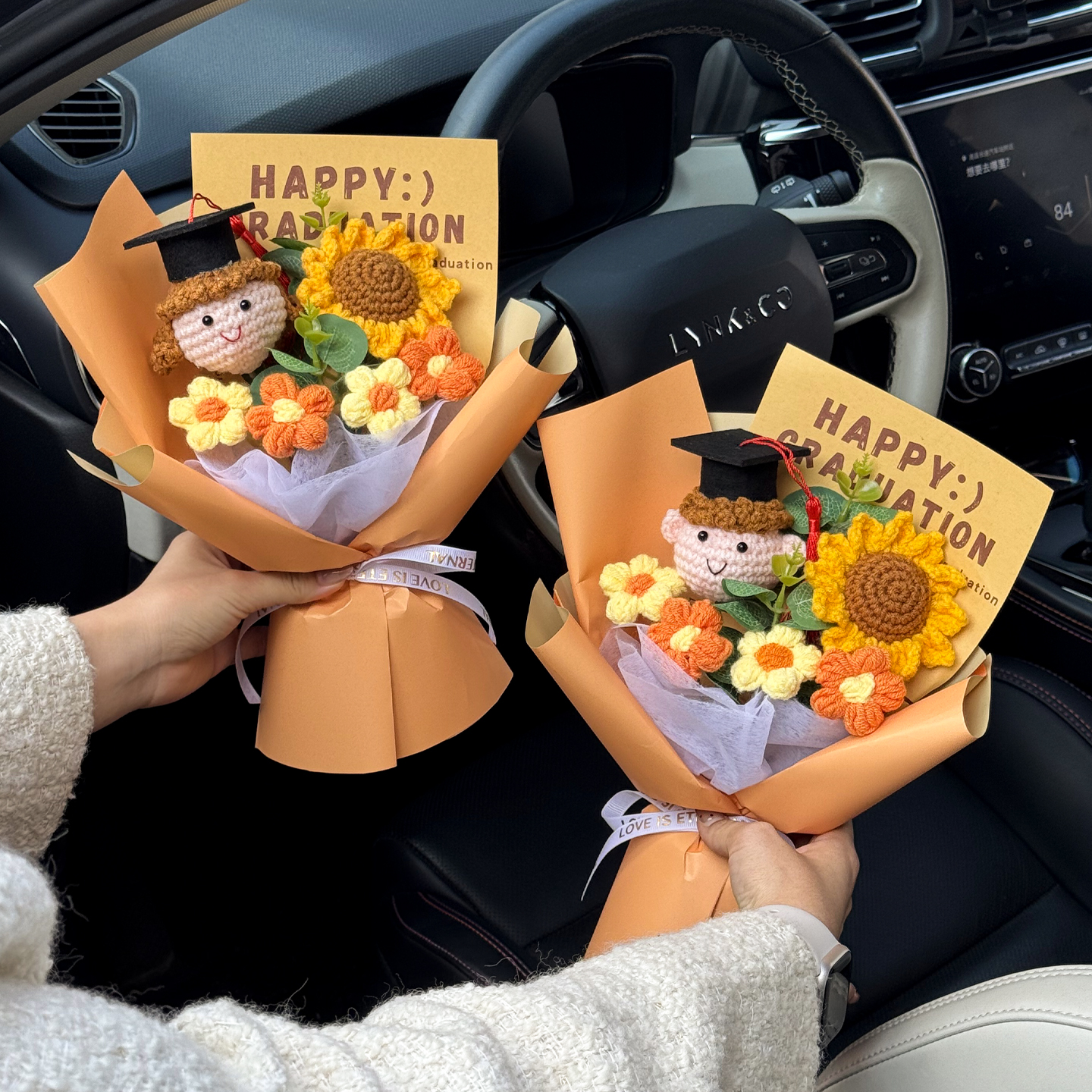创意成品手工编织毛线向日葵毕业针织玩偶花束送朋友同学生日礼物