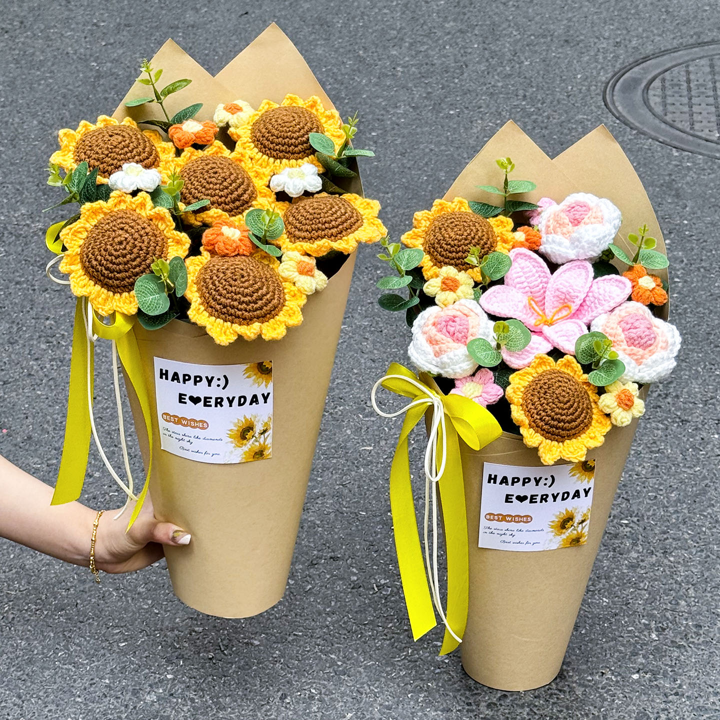 成品冰淇淋甜筒手工编织向日葵花束表白送女友闺蜜生日纪念日礼物