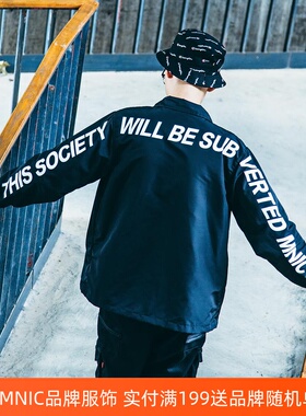 SKRM & DMNIC黑色美式字母教练夹克宽松休闲日系翻领防水工装外套