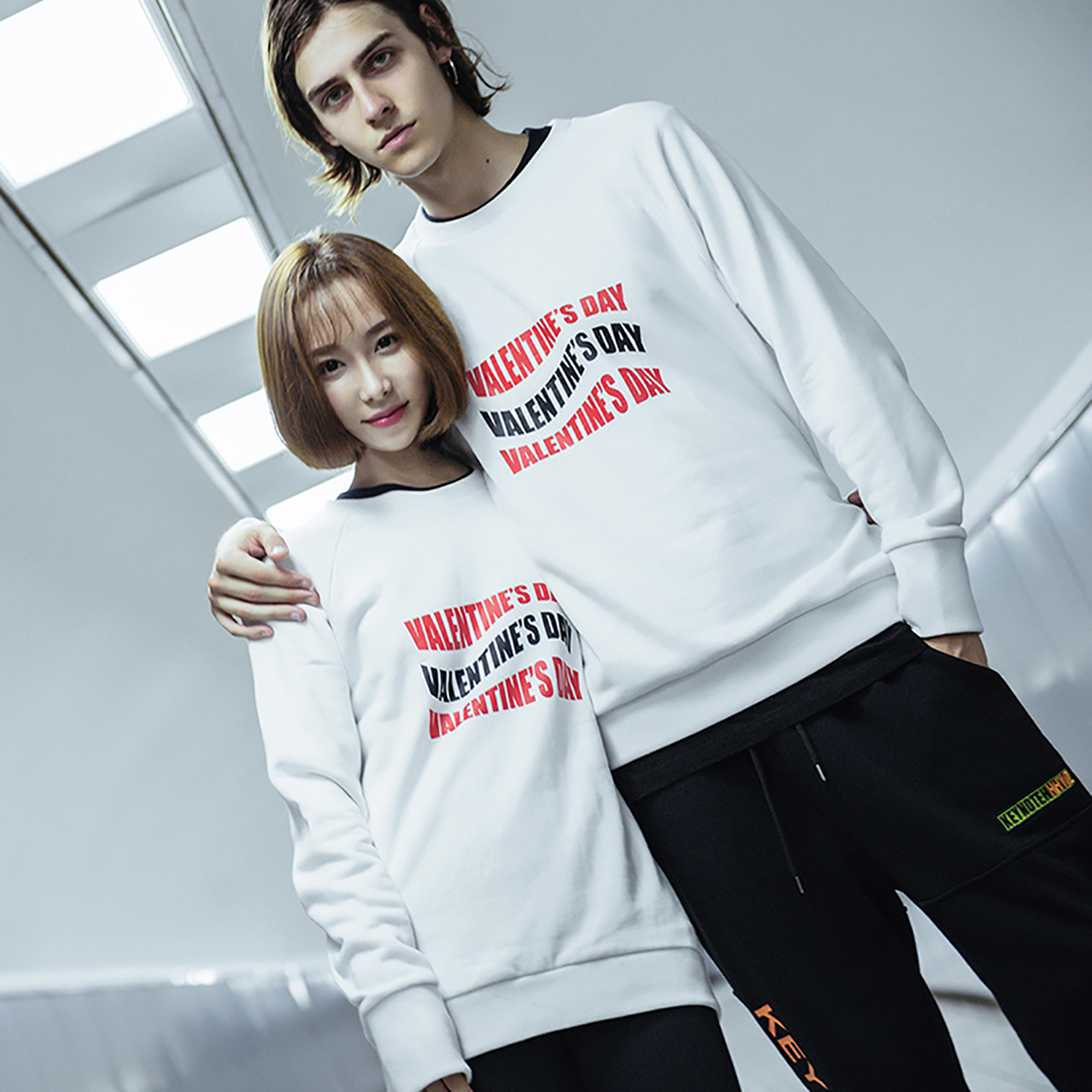 白色情人节爱心情侣卫衣抓绒长袖