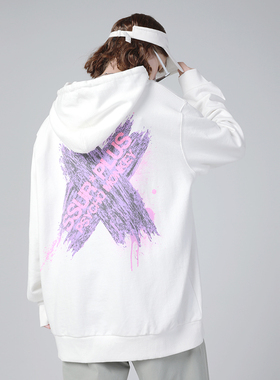 SSURPLUS联名PCMY刷漆渐变连帽卫衣男女情侣宽松嘻哈涂鸦套头帽衫