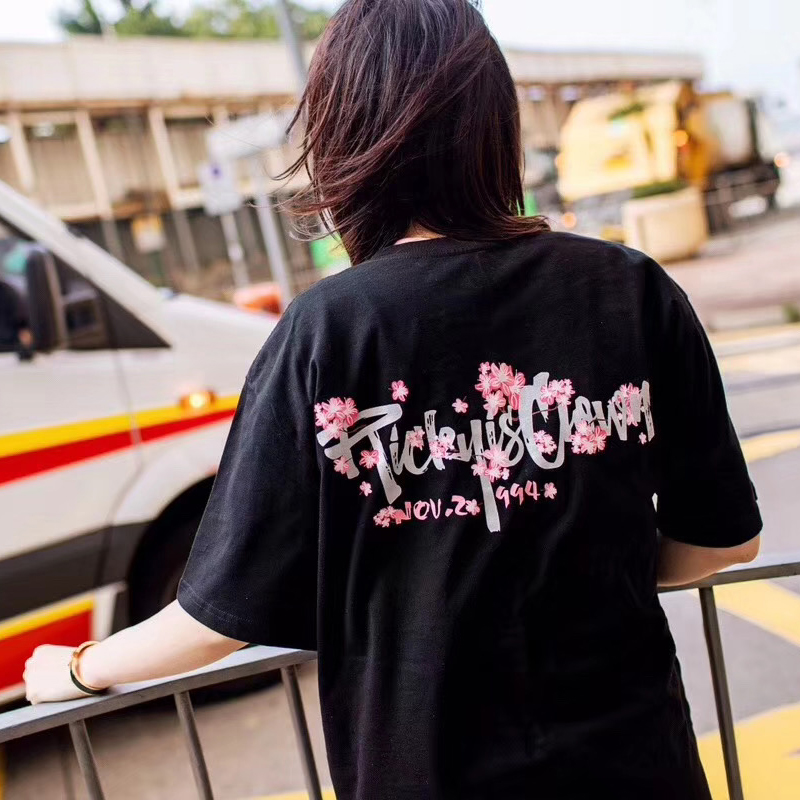 RIC涂鸦樱花玫瑰花卉短袖打底T恤