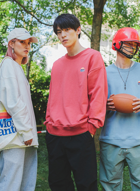 MostwantedLab 彩虹刺绣圆领卫衣情侣宽松休闲纯色套头长袖男MWTD