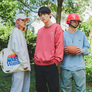 MostwantedLab 彩虹刺绣圆领卫衣情侣宽松休闲纯色套头长袖男MWTD