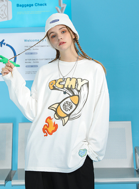 PCMY联名SSURPLUS 手绘涂鸦长袖男女情侣休闲宽松纯棉圆领打底T恤