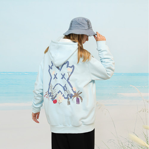花卉叉叉人连帽卫衣情侣涂鸦帽衫