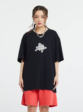 SOSER莫比乌斯环纸带印花短袖男女情侣潮牌宽松纯棉圆领打底衫T恤