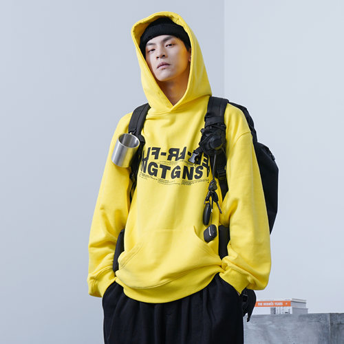 立体圆环印花帽衫情侣连帽卫衣女