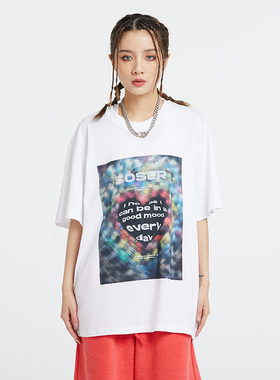 SOSER球鞋爱心印花短袖男女情侣宽松休闲纯棉圆领打底衫半袖T恤夏