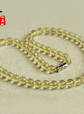 天然黄水晶圆珠项链黄晶塔链颈链