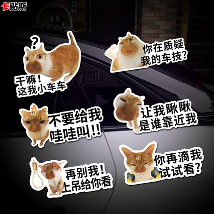 干嘛这我小车车贴纸meme猫咪搞笑表情包文字磁吸创意车尾装饰防水