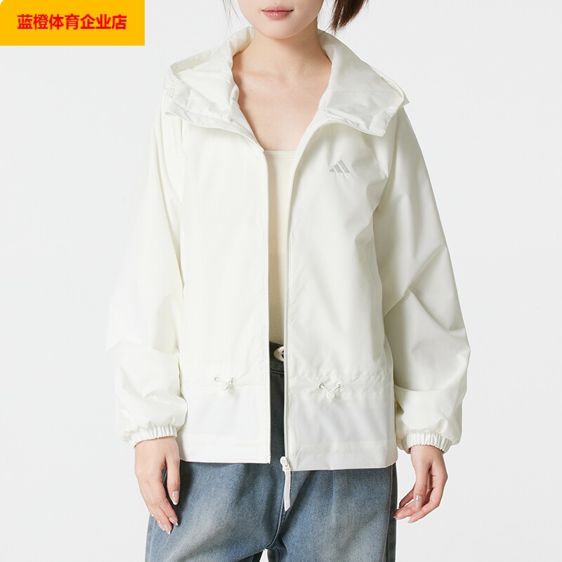 阿迪达斯外套女装2025新款运动服宽松休闲防风户外梭织连帽KS2809