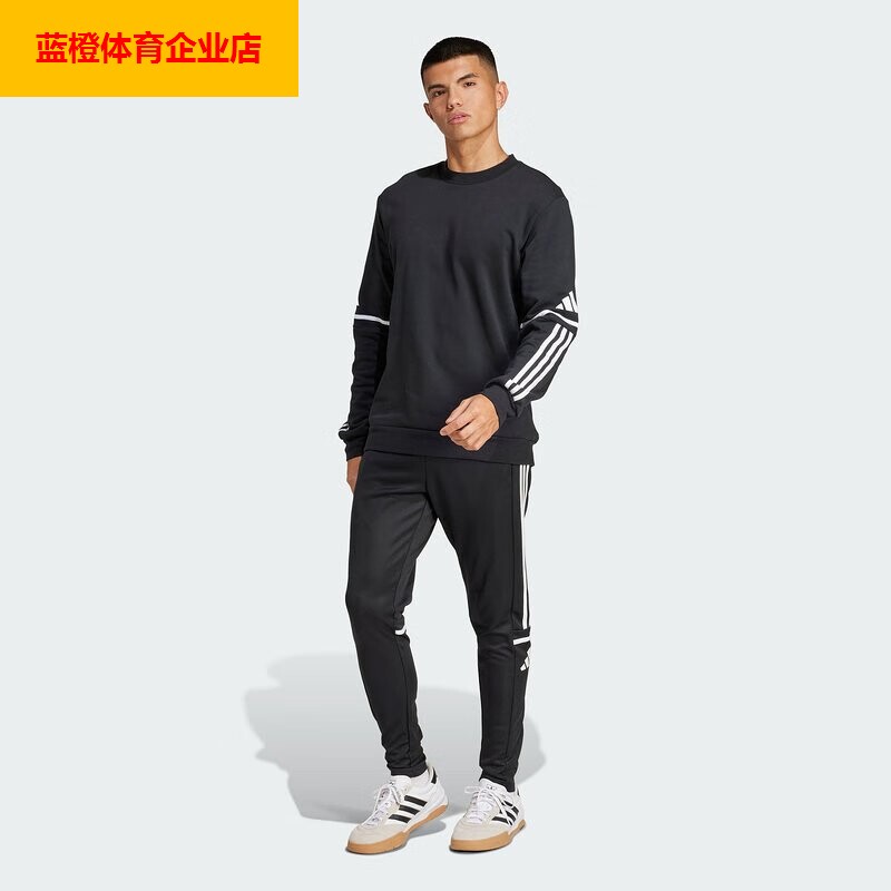 阿迪达斯卫衣男装25冬季新款运动休闲服黑色加绒卫衣套头衫JM3546