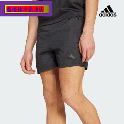 阿迪达斯男跑步透气黑色梭织短裤