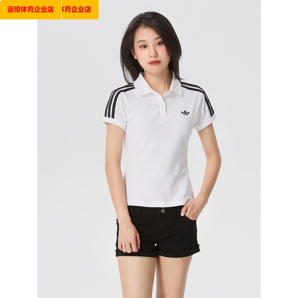 阿迪达斯三叶草女短袖2026夏新白色透气运动短袖修身Polo衫KD3697