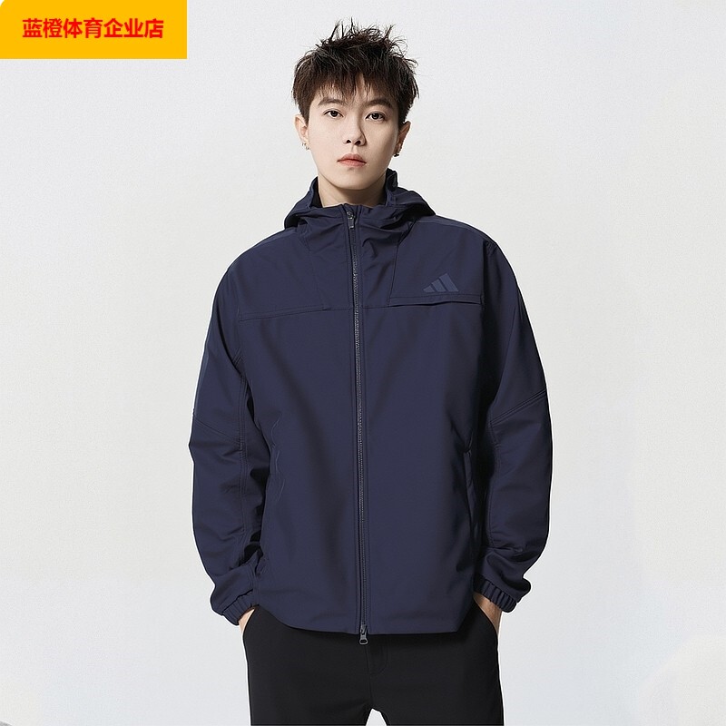 阿迪达斯正品保暖休闲运动加绒外套蓝紫色防风夹克男KA1306