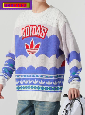 阿迪达斯三叶草男装女装春季新款休闲运动宽松圆领套头毛衣JL8366