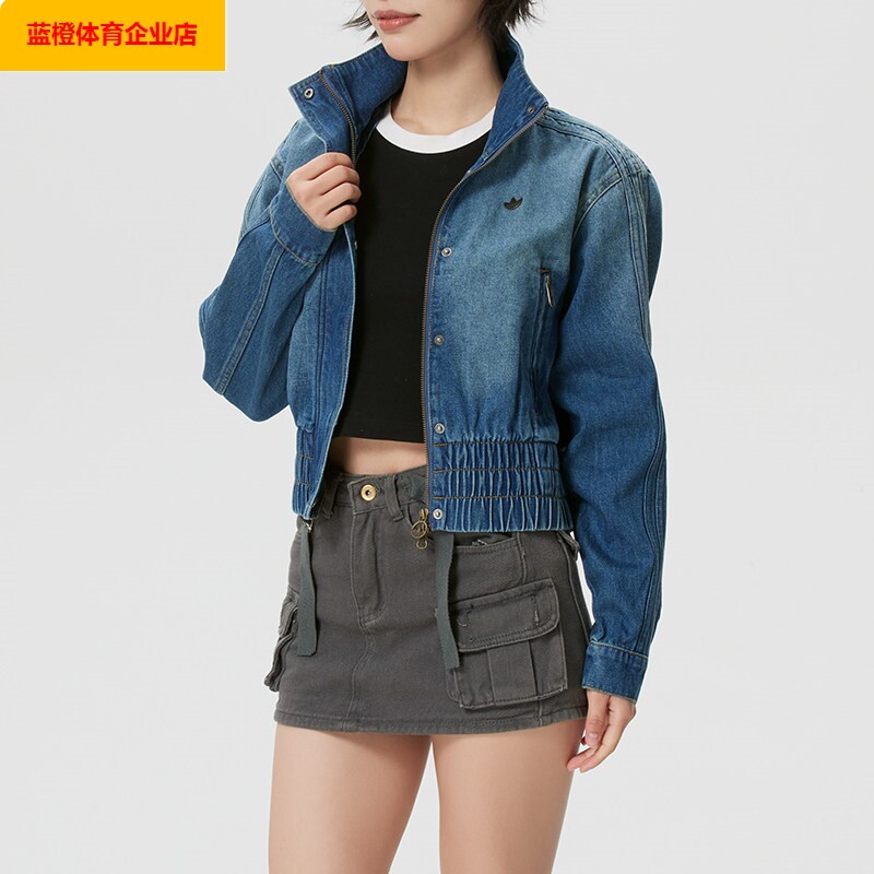 三叶草高领夹克女装牛仔外