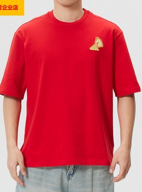 阿迪达斯男装女装 2025新年款运动服时尚短袖T恤红色休闲KR3078