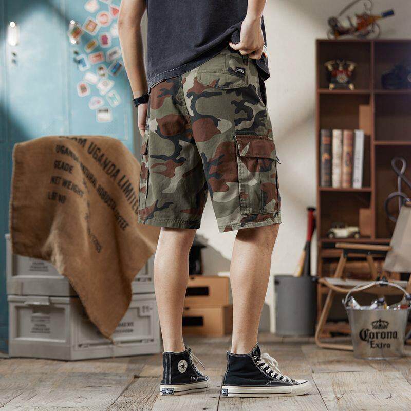 余文乐迷彩短裤男夏季潮牌宽松休闲裤子美式复古工装男士五分裤