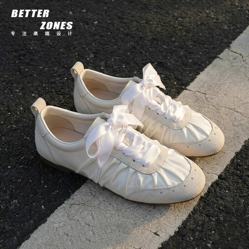 真丝蝴蝶结平底运动休闲鞋女