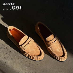 女平底单鞋 复古一脚蹬乐福鞋 意大利纯手工捏褶工艺 Better