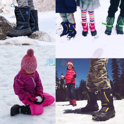 sorel防水厚底儿童雪地靴