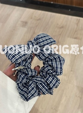 韩国东大门新款时尚简约蓝色格子格纹大肠发圈头饰头绳百搭头饰