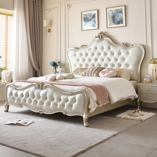 美式 主臥婚床高箱儲物真皮軟包床雙人床 輕奢實木床1.8米簡約歐式