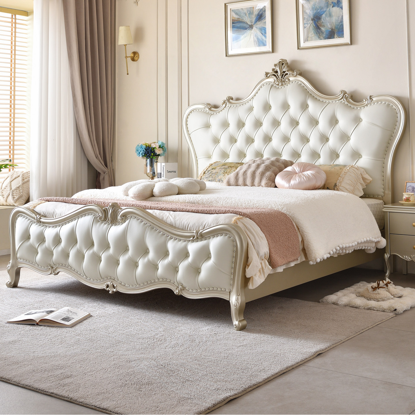 美式轻奢实木床1.8m欧式雕花豪华主卧双人床法式公主床可储物婚床