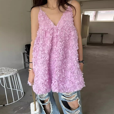 高级感重工立体花朵吊带连衣裙