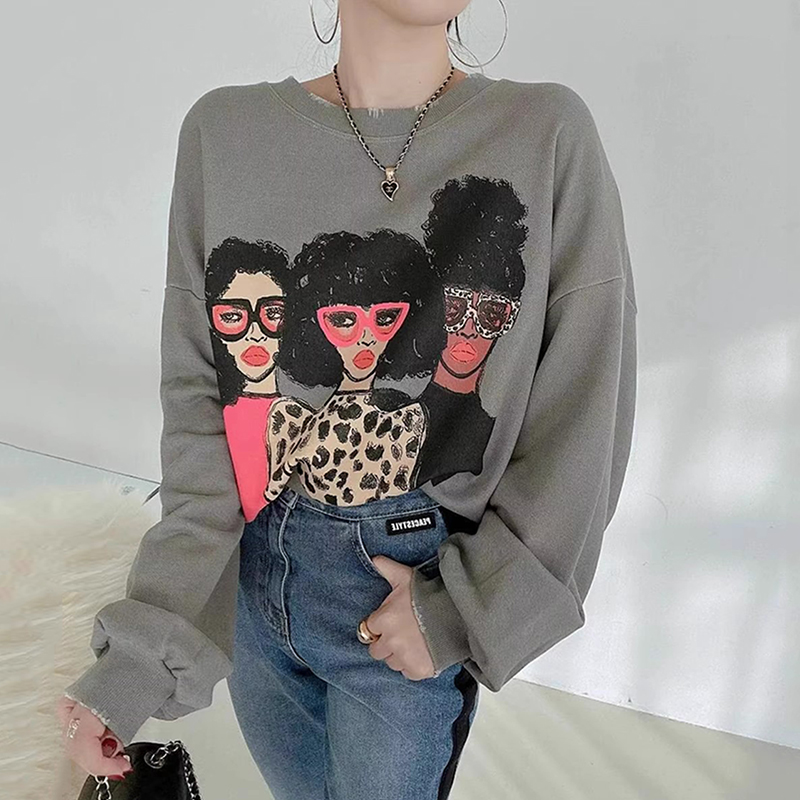 卡通印花宽松百搭长袖加绒卫衣