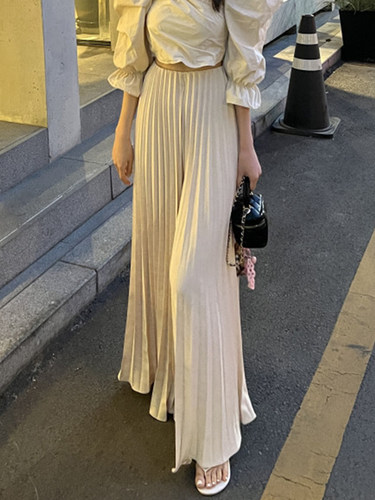 压褶设计垂感宽松休闲阔腿裤长裤
