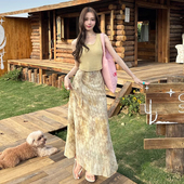 良良家镂空短款 复古洋气抽绳雪纺碎花半身裙套装 针织背心夏季 新款