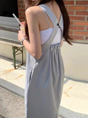 宽松慵懒风长裙子 韩版 小众设计感露背交叉背心连衣裙女夏季 新款