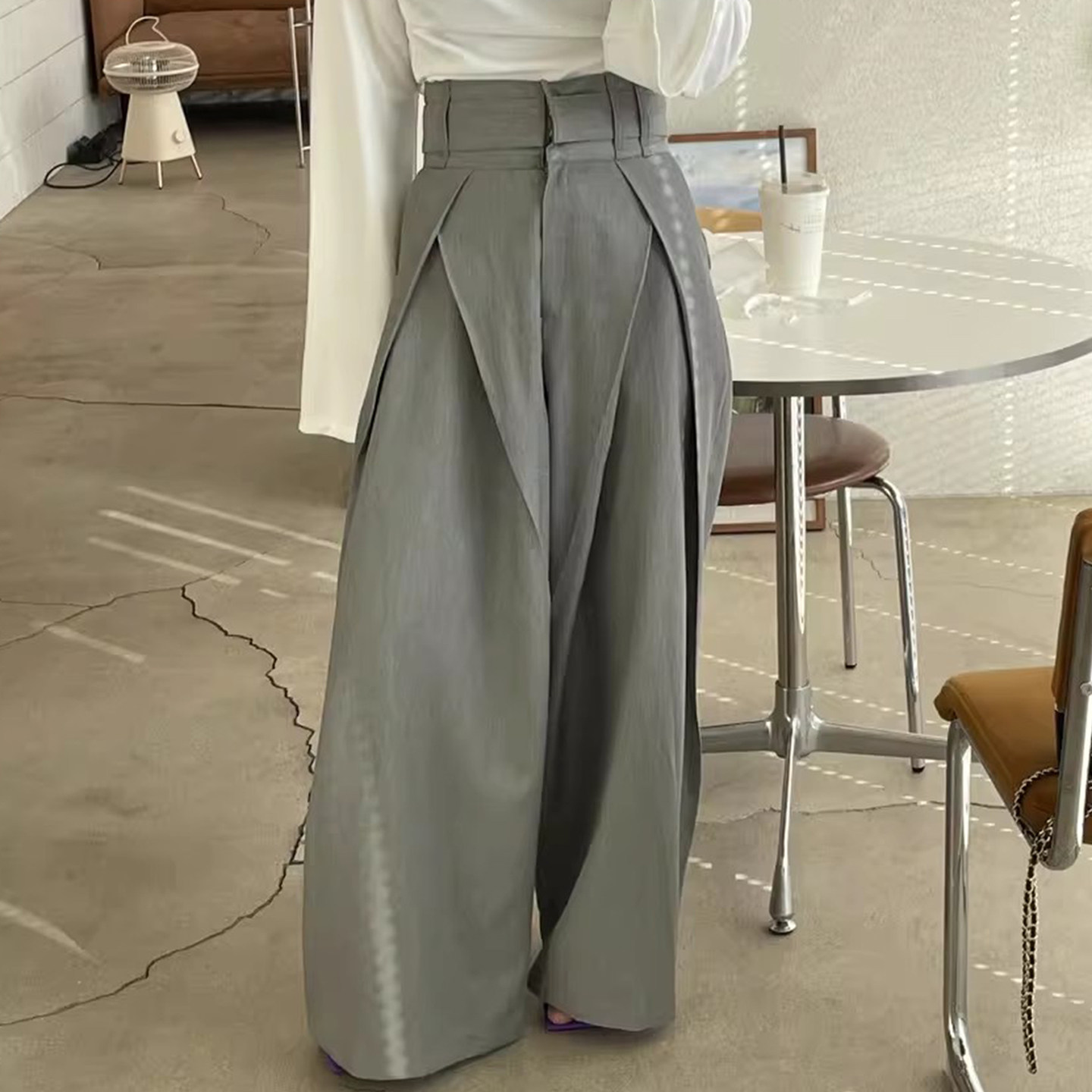 设计感交叠压褶垂感高腰西装休闲裤女早春新款宽松百搭阔腿裤长裤,女装/女士精品,西装裤/正装裤,淘宝优惠券,粉丝福利购,淘宝优惠卷