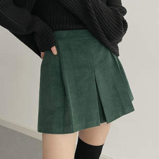 短裤 复古松紧高腰显瘦百搭压褶设计A字短裙裙裤 新款 韩国chic冬季